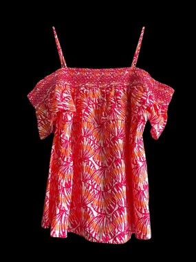 Vineyard Vines Vibrant Pink Coral Off the Shoulder 100% Cotton Spring Blouse